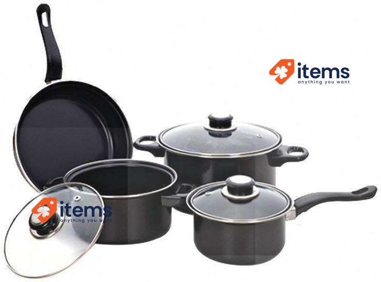 Herzberg HG04241 13-Piece Non-Stick Cookware Set, Black, Durable Carbon Steel