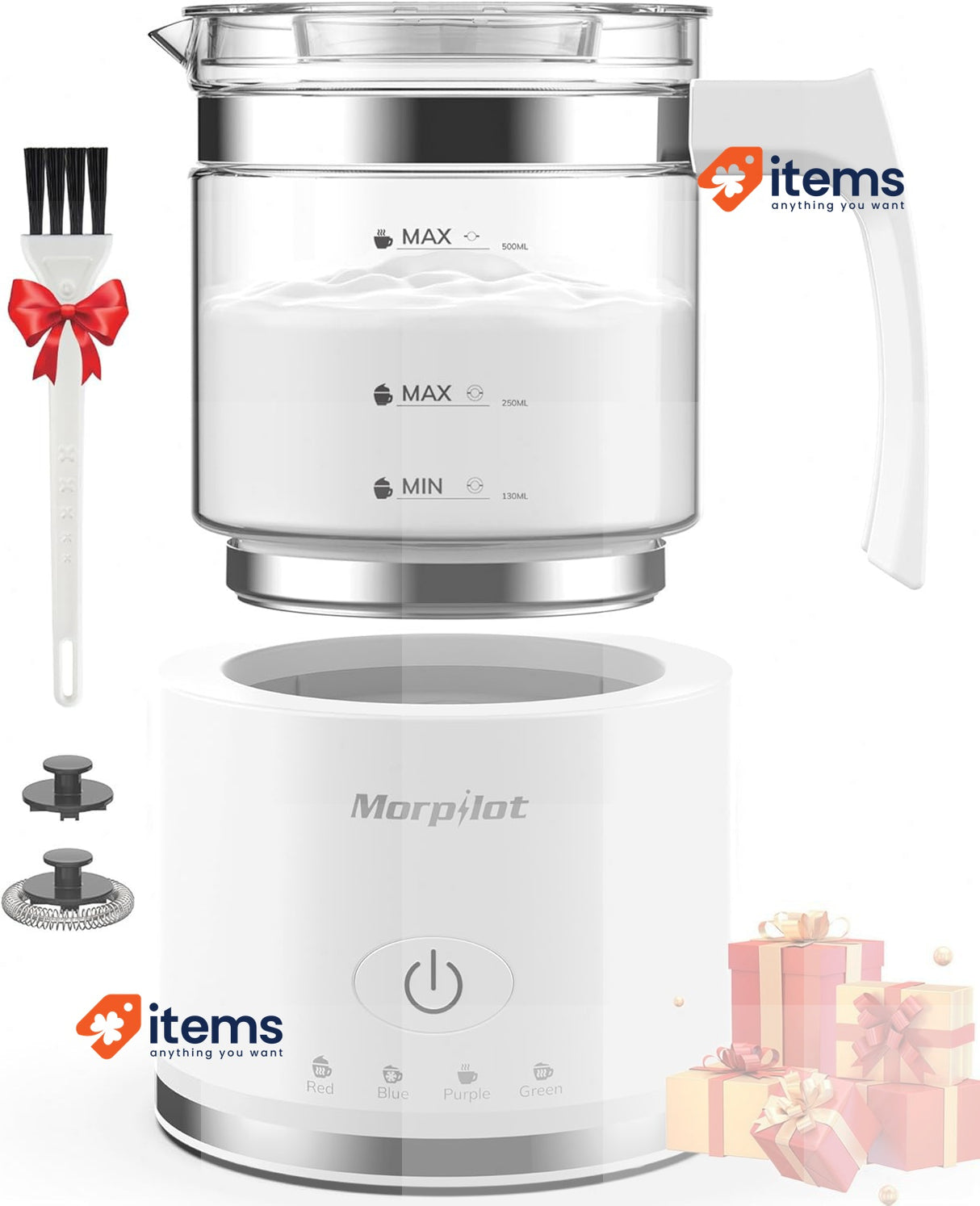 Morpilot Electric Milk Frother, Glass Milk Frother, Capacity 250ml White