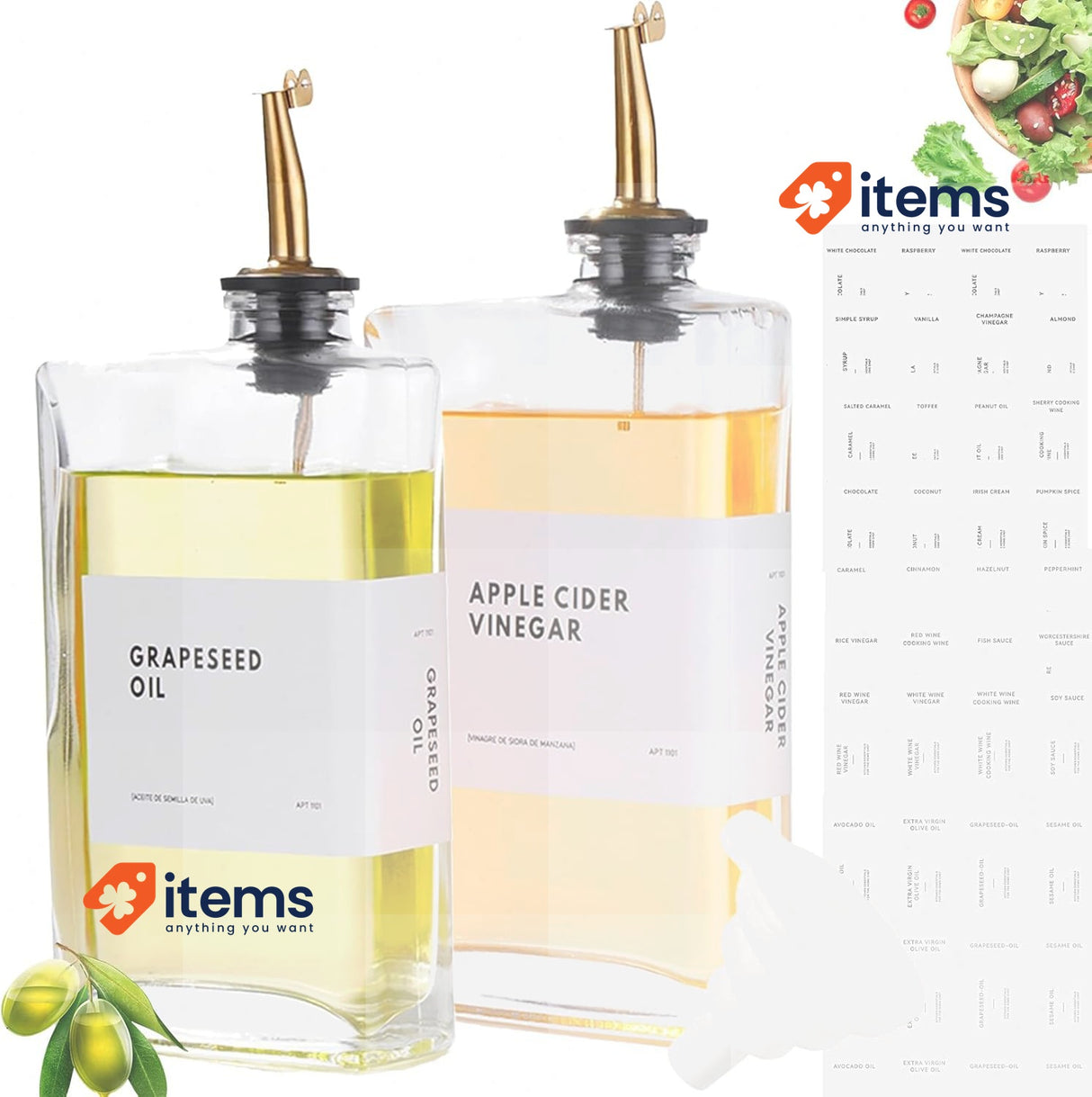 Janxin 2 Pieces Vinegar Oil Bottle Set, Olive Oil Dispenser Bottle for Kitchen