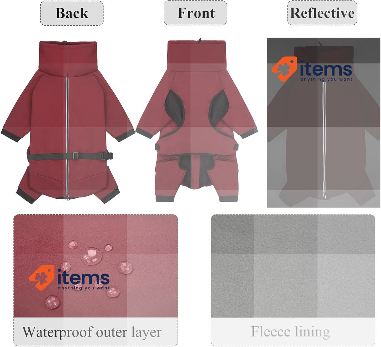 Cyponpy Reflective Waterproof Dog Coat with Legs - for Small Medium Dogs M