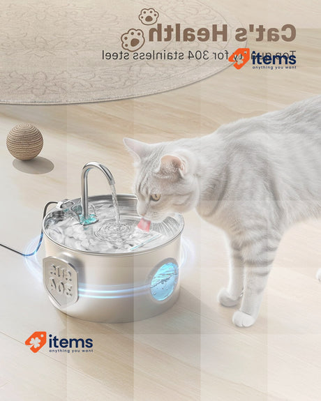 GIOTOHUN Stainless Steel Cat Fountain Automatic Cat Water Fountain 2.2L Cat Cats