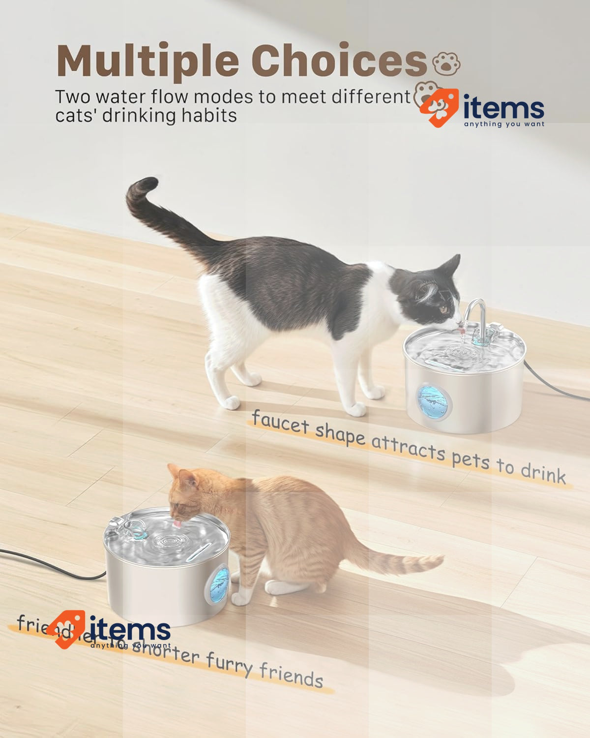 GIOTOHUN Stainless Steel Cat Fountain Automatic Cat Water Fountain 2.2L Cat Cats