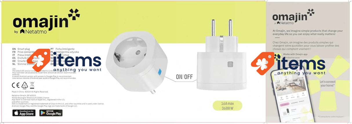 OMAJIN by Netatmo, 3 Pack Smart Socket, Energy Monitoring WiFi 2.4Ghz/Bluetooth