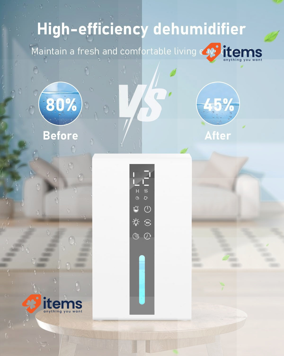 KIMBONNI 1800ml Air Dehumidifier Electric Air Dehumidifier 48W White