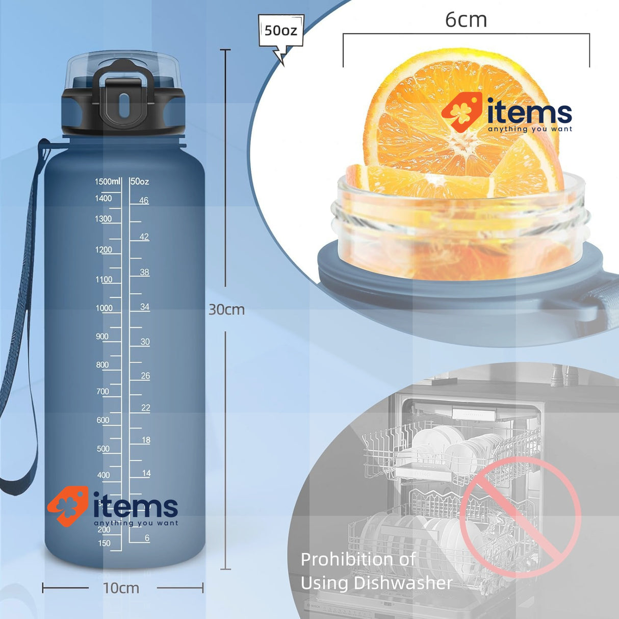 Grsta Water Bottle 1.5 Litre Water Bottle with Straw Leakless Water