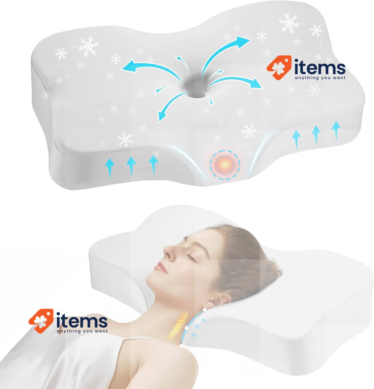 JIREST Double Core Sleeping Neck Care Pillow Soft Support Memory Foam Grey