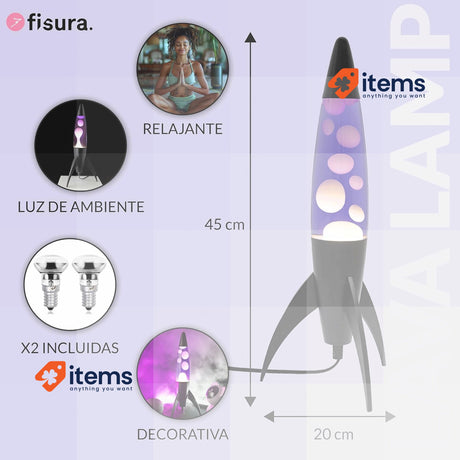 fisura. - Rocket Purple Lava Lamp, Black Base, Purple Liquid and White Lava