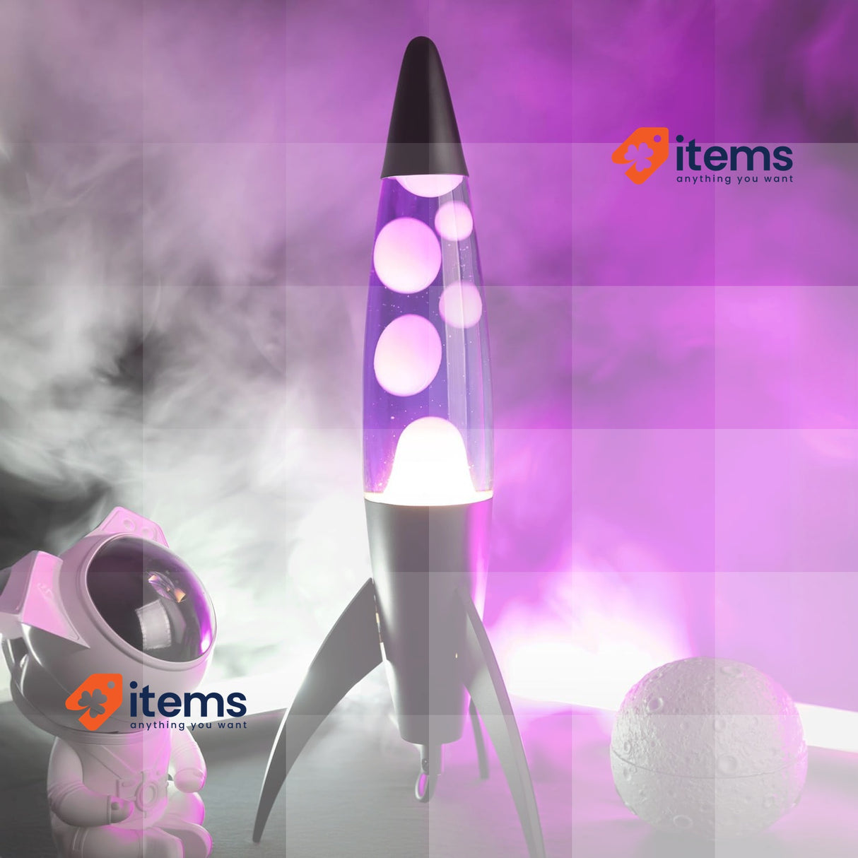 fisura. - Rocket Purple Lava Lamp, Black Base, Purple Liquid and White Lava