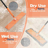 JEHONN Flat Mop Hardwood Floors Broom Duster Foldable 2Chenille 2Microfiber Pad