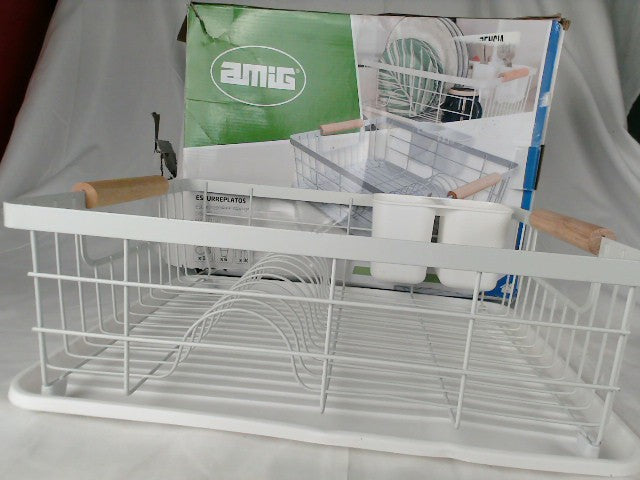 Amig Dish Rack 42 x 31.5 x 15 cm Steel with Wooden Handle White Cutlery Holder