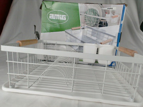 Amig Dish Rack 42 x 31.5 x 15 cm Steel with Wooden Handle White Cutlery Holder