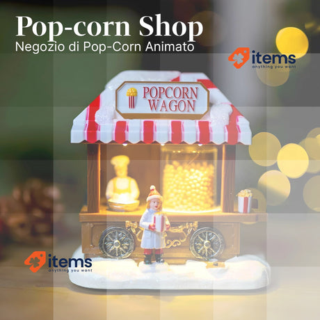 Avilia Pop Corn Christmas Shop Animated with LED Lights - Christmas Village 14