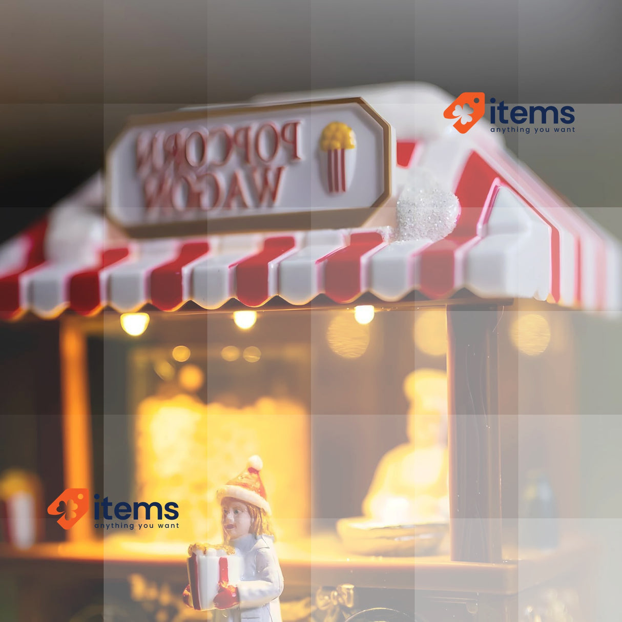 Avilia Pop Corn Christmas Shop Animated with LED Lights - Christmas Village 14