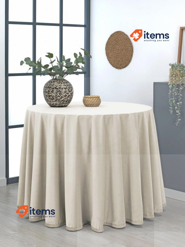 Martina Home Camilla Velvet 100 Round Ecru Table Cloth/Skirt Extra Soft Fabric