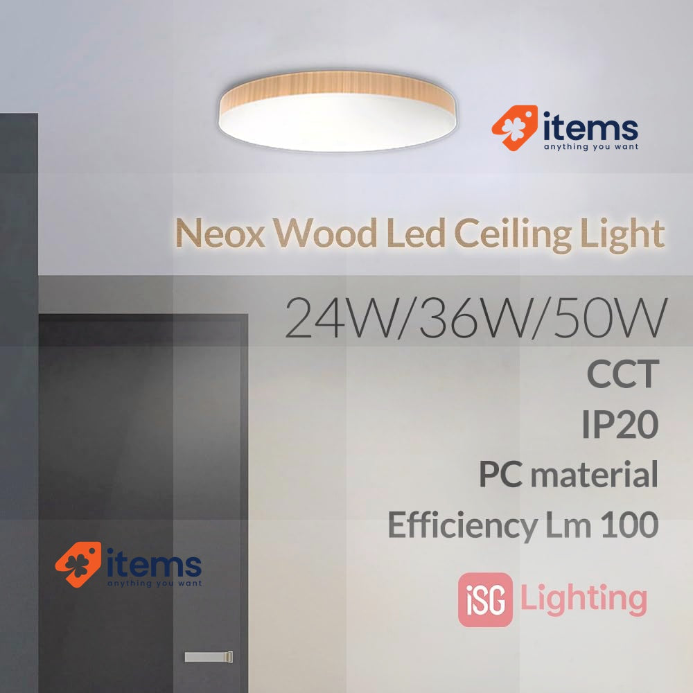 M Ledme Neox 24W LED Wood Ceiling Light, CCT Colour Temperature 300mm Diameter