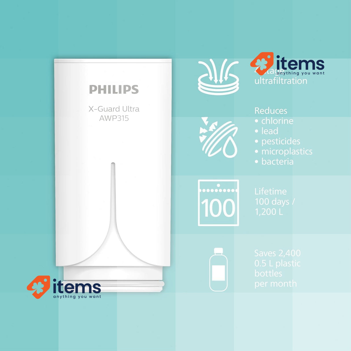 Philips Water Ontap Filter Ultra Filtration 1000L Capacity wuith 1 Filter 1200 L