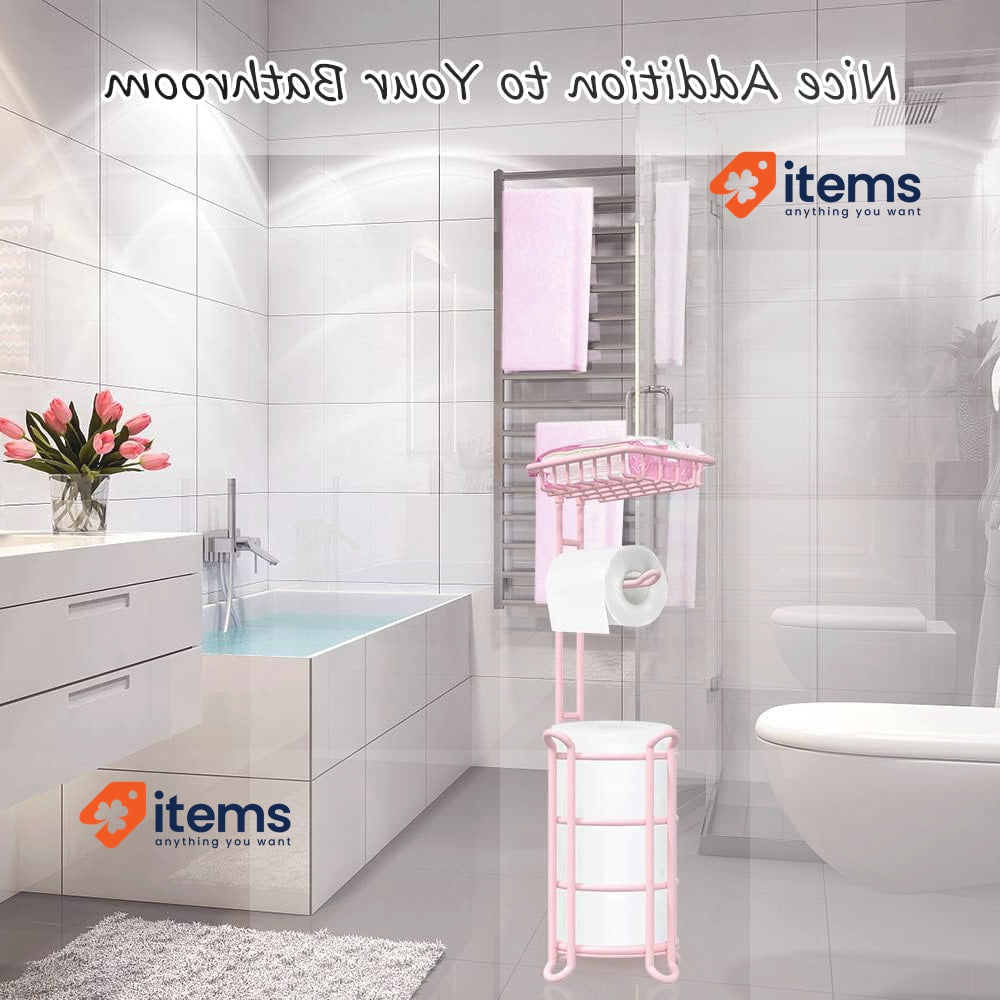 TreeLen Pink Freestanding Toilet Paper Holder – Bathroom Storage 4 Mega Rolls