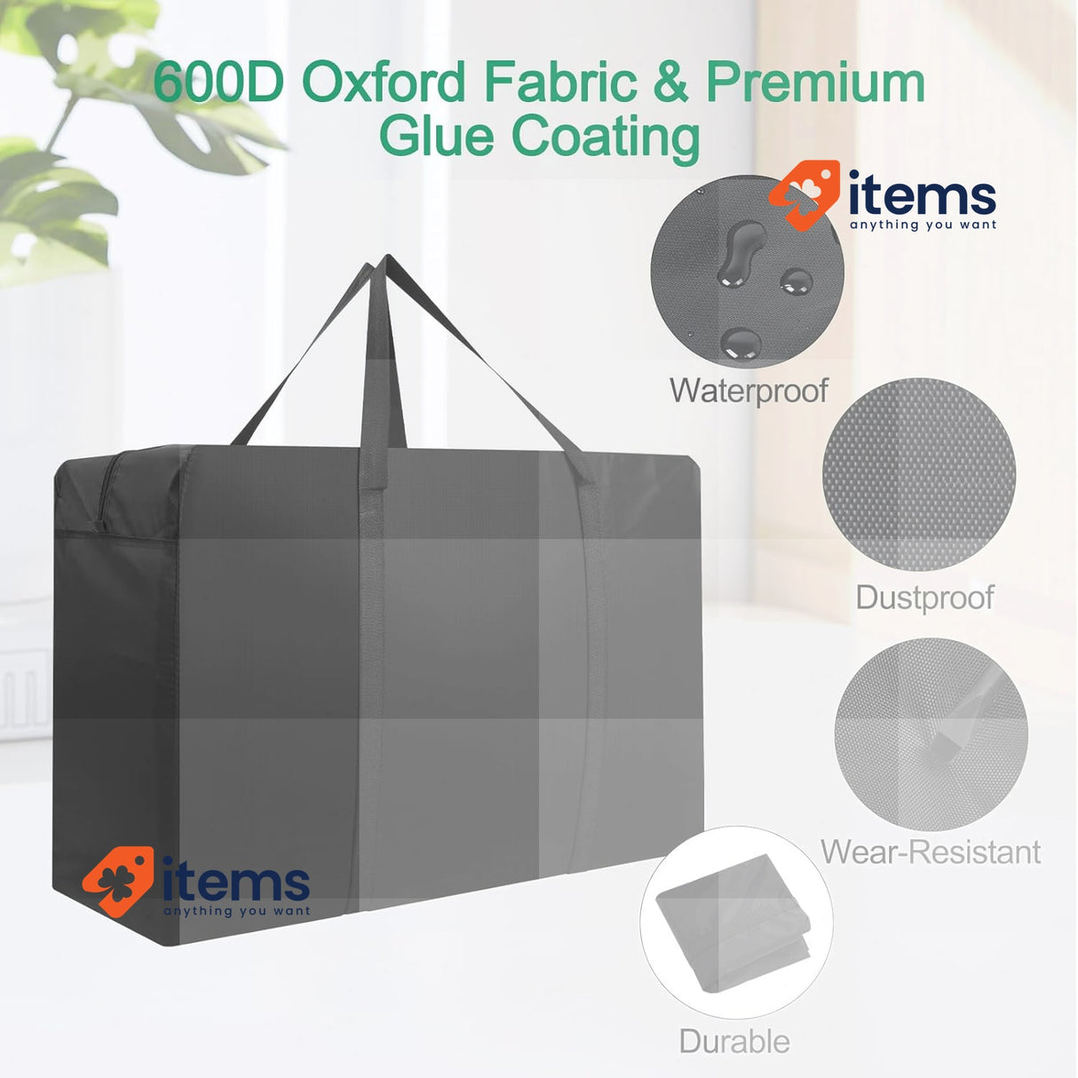 Cozary Storage Bag, Waterproof Carry Bag for Clothes, 72 x 43 x 28 cm, Black 87L