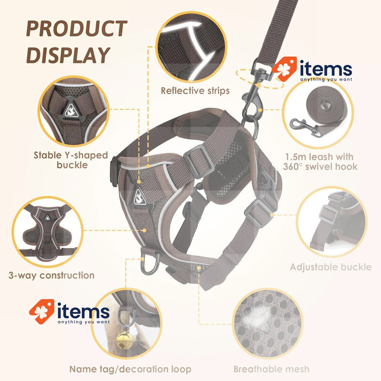 GlasFlength Cat Harness and Lead Set Kitten Harness w/ Cat Lead Adjustable M