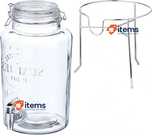 Relaxdays Drinks Dispenser with Stand, 5 litres with Tap, Clip Top, Transparent