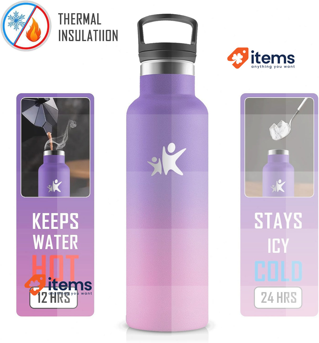 KollyKolla Children Stainless Steel Water Bottle 500 ml Thermos Flask BPA-Free