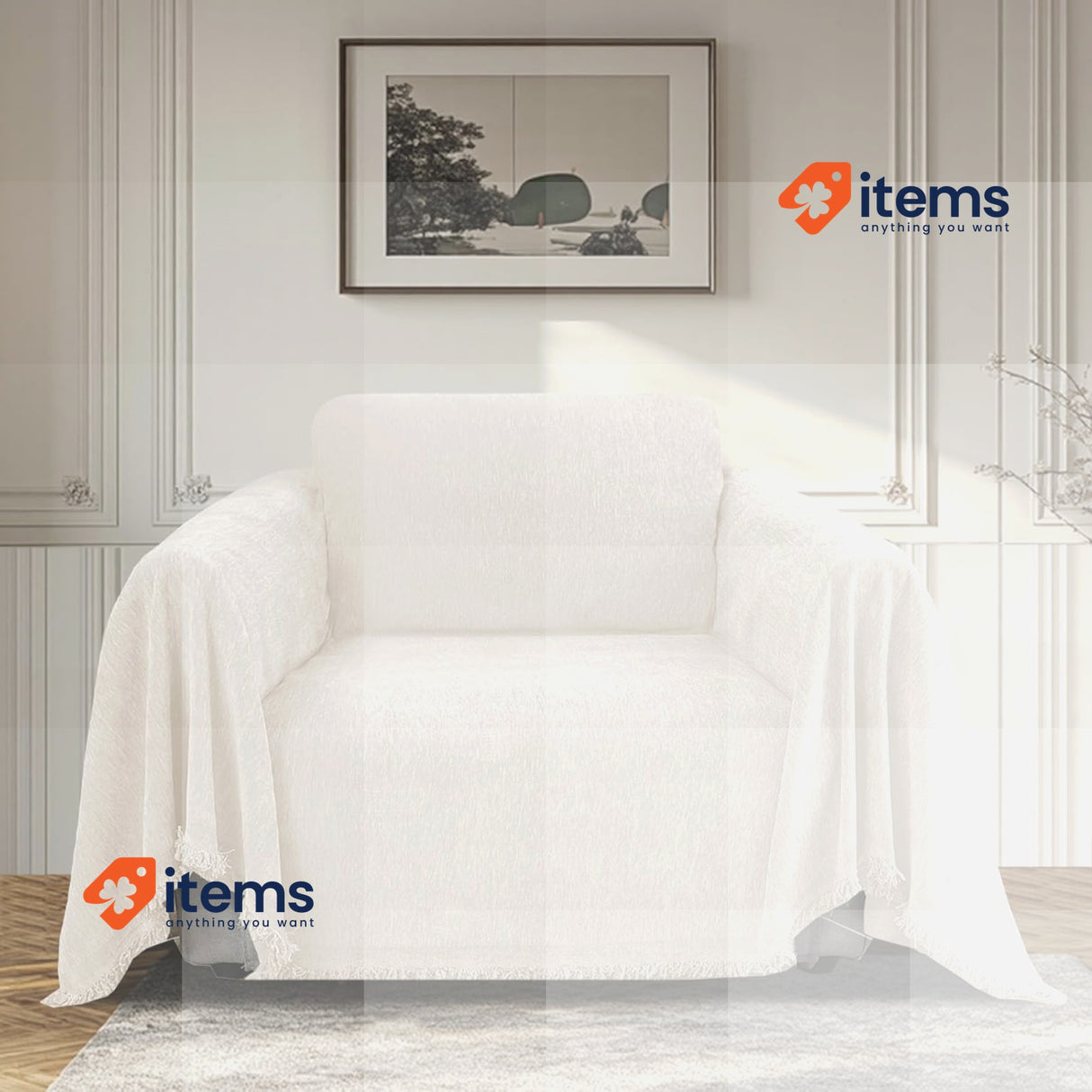 BellaHills Invisible Sofa Cover In L Natural Cream 180 x 279 cm Slim 3 Seater