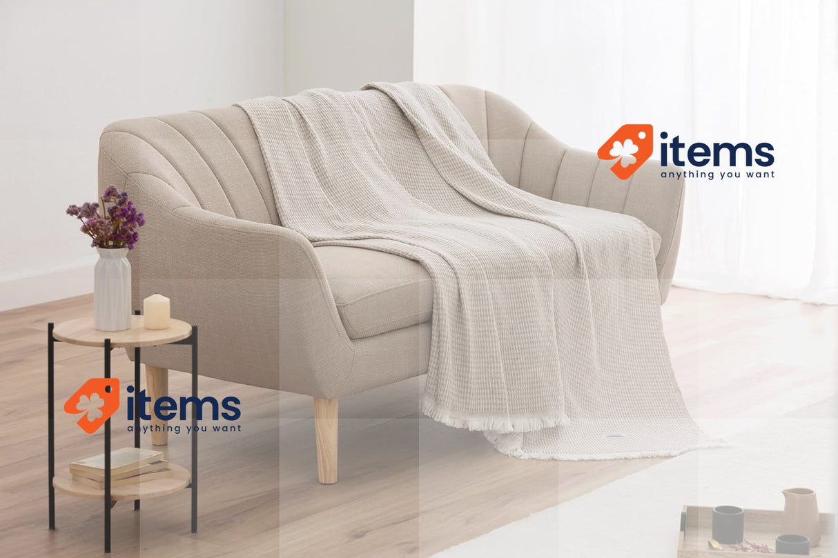 Todocama Extra Soft Cotton Blanket with GOFR Design Sand Beige, 230 x 240 cm