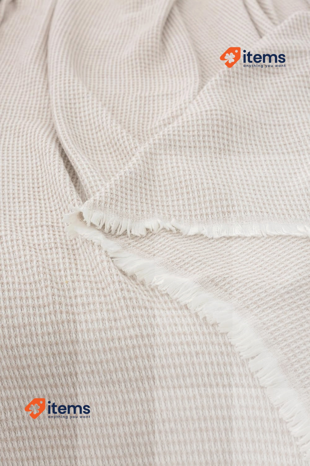 Todocama Extra Soft Cotton Blanket with GOFR Design Sand Beige, 230 x 240 cm