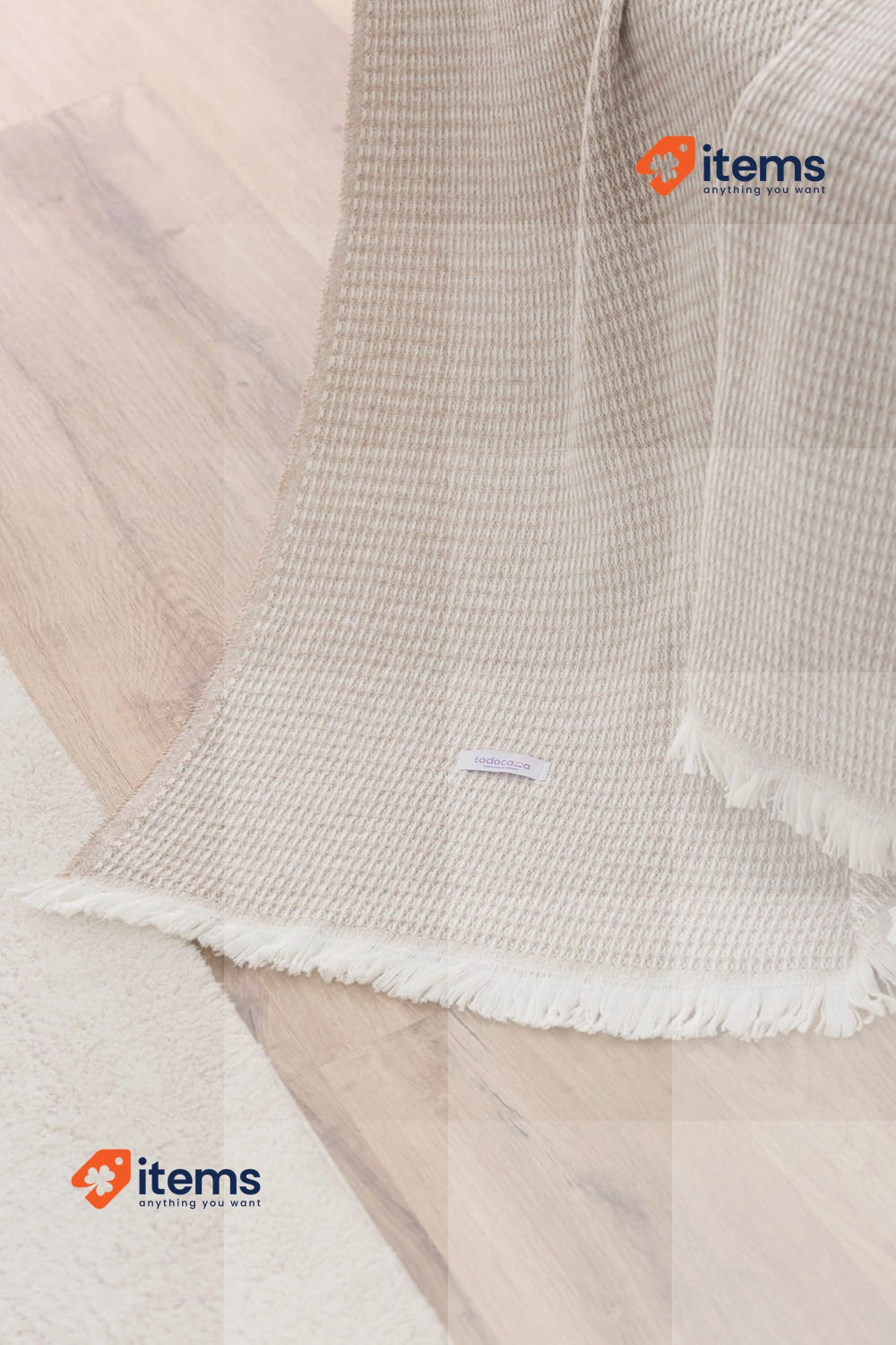 Todocama Extra Soft Cotton Blanket with GOFR Design Sand Beige, 230 x 240 cm
