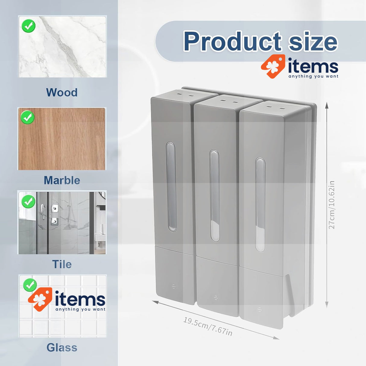 Jenmayt Wall Mounted Soap Dispenser Wall Mounted Manual 3 x 450 ml Clear Window
