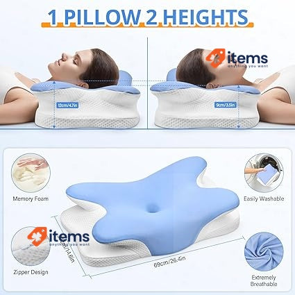 Ehomfory Neck Pillow 2 in 1 Ergonomic Memory Foam (Blue) Ultra