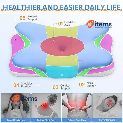 Ehomfory Neck Pillow 2 in 1 Ergonomic Memory Foam (Blue) Ultra