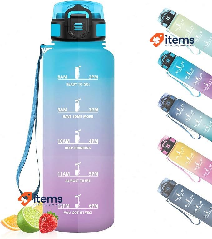HoneyHolly Water Bottle Time Indicator 1.5L Leak Proof Blue/Purple Motivational