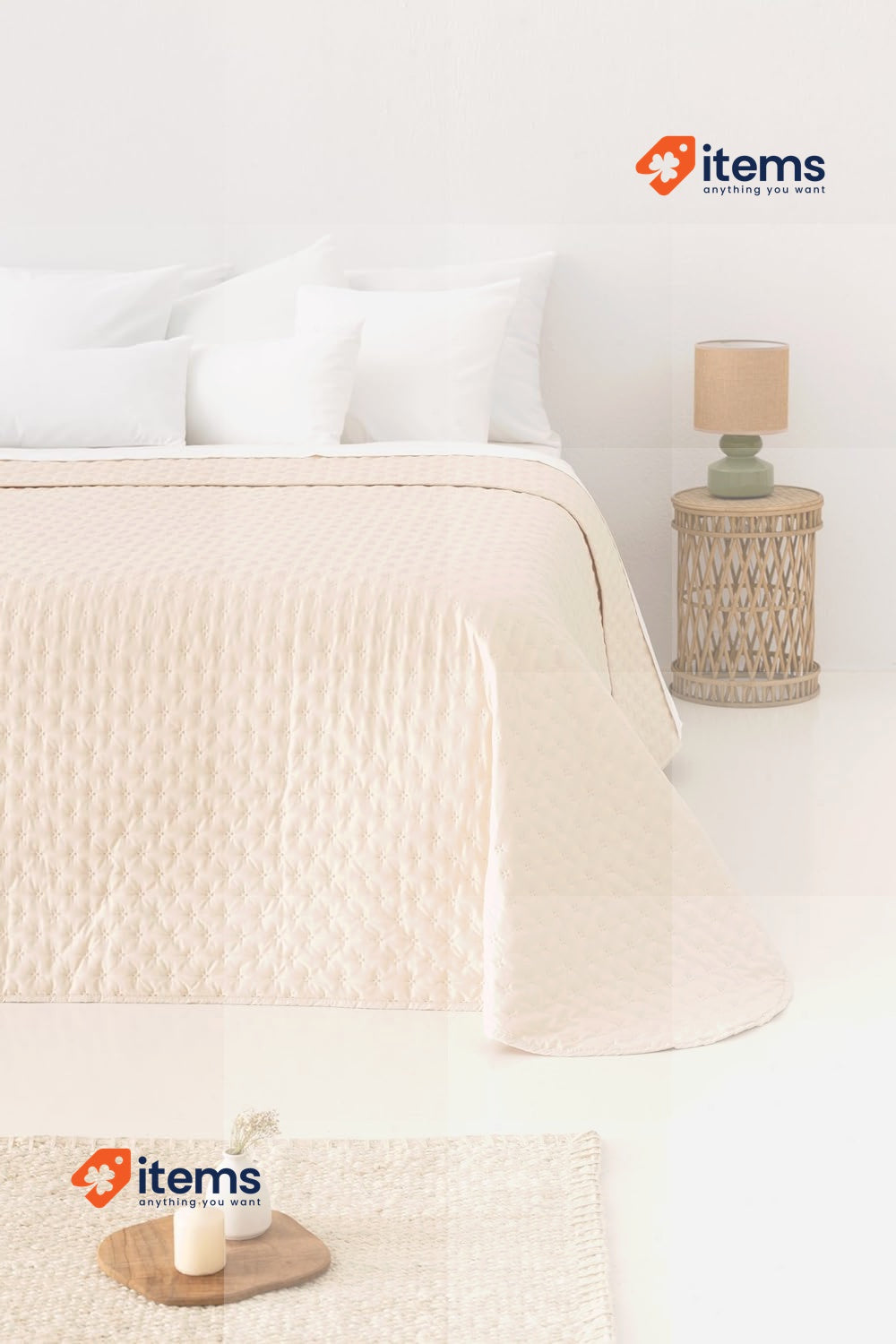 Todocama Fine Bedspread Star Design, Multi-Purpose Duvet, 180 x 260 cm, Beige