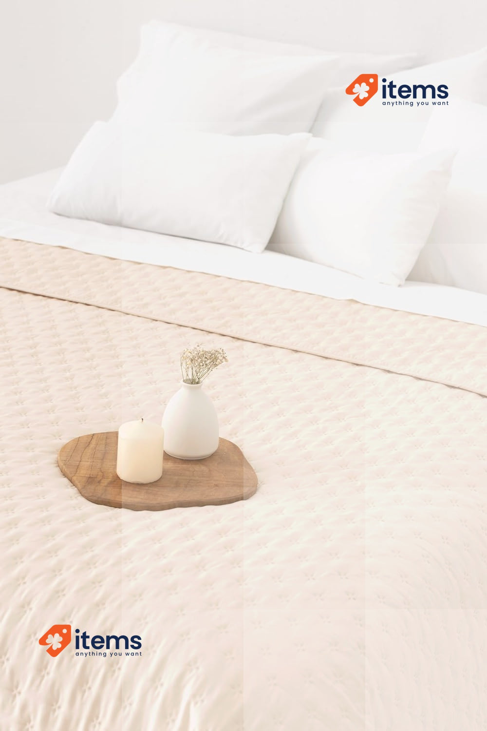 Todocama Fine Bedspread Star Design, Multi-Purpose Duvet, 180 x 260 cm, Beige