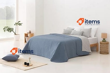 Todocama Thin Bedspread w/Design Soft Microfibre 80/90-180x260cm Grey Blue Star