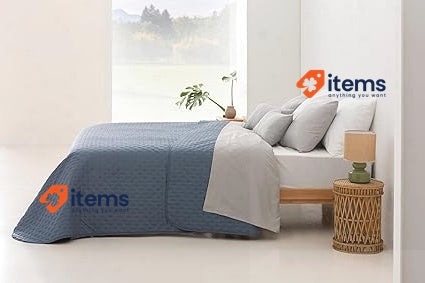 Todocama Thin Bedspread w/Design Soft Microfibre 80/90-180x260cm Grey Blue Star