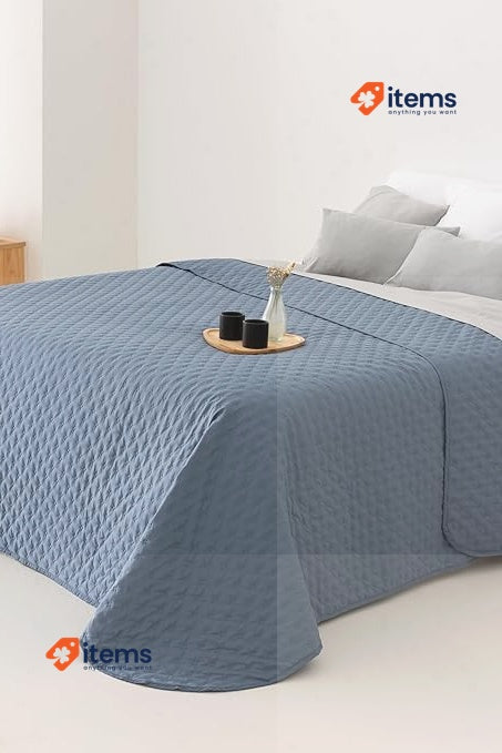 Todocama Thin Bedspread w/Design Soft Microfibre 80/90-180x260cm Grey Blue Star