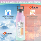 Grsta Insulated Water Bottle, 500 ml, Stainless Steel Water Bottle Pink/Green
