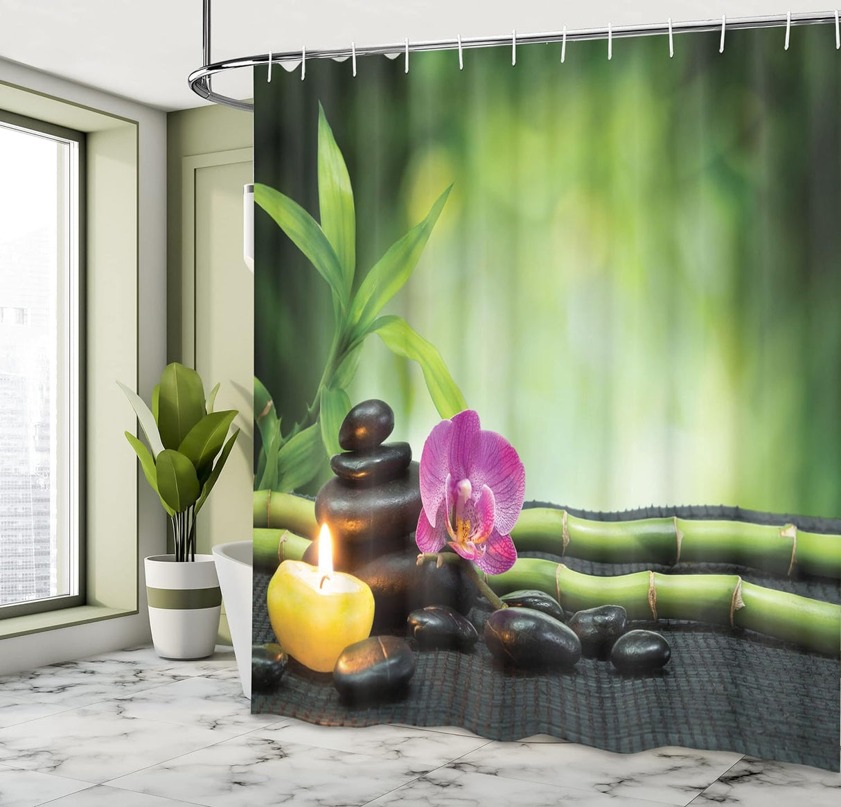 ABAKUHAUS Spa Shower Curtain Green