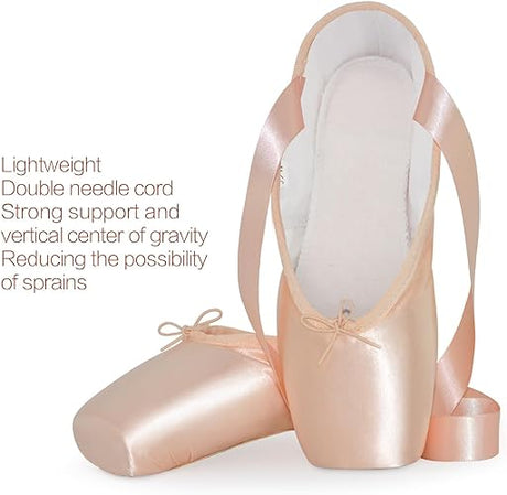 IJONDA Adult Ballet Pointe Shoes for Girls Women with Toe Pads Pink 36