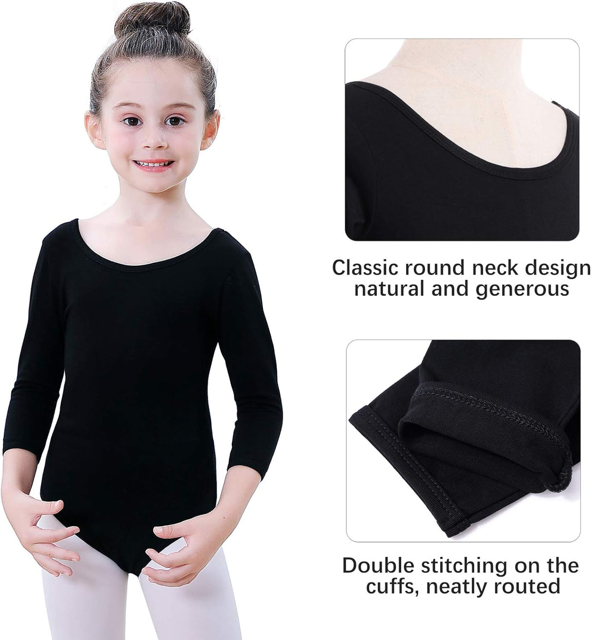 Soudittur Girls Ballet 3/4 Sleeve Short Gymnastics Leotards Costume 115-125 cm