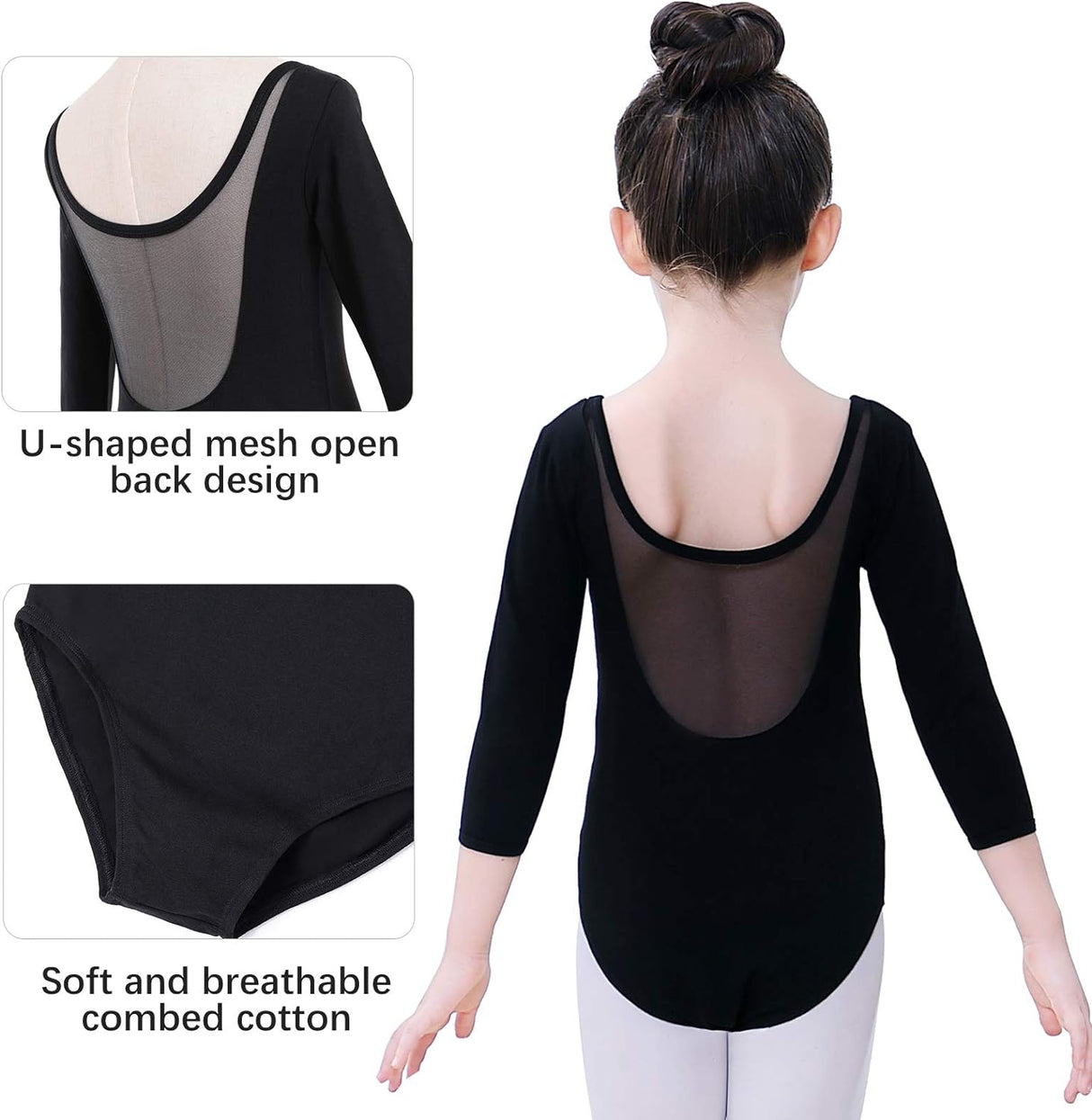 Soudittur Girls Ballet 3/4 Sleeve Short Gymnastics Leotards Costume 115-125 cm