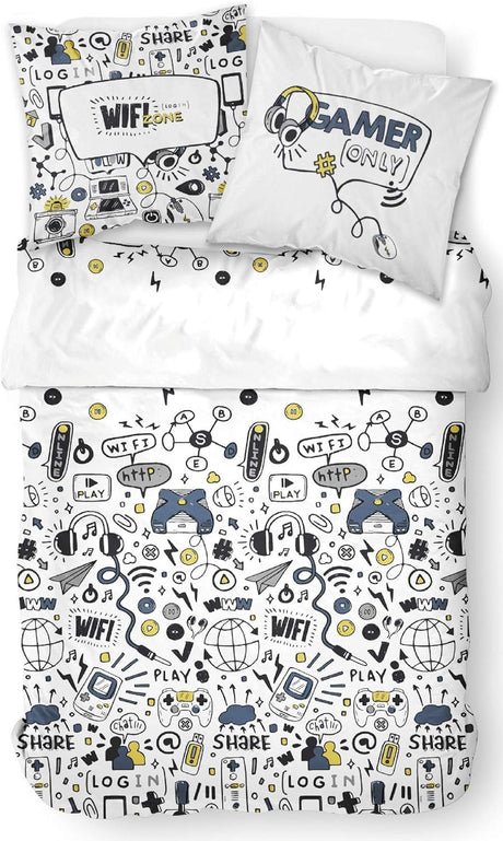 Today Teenager Gamer Duvet Cover Set White