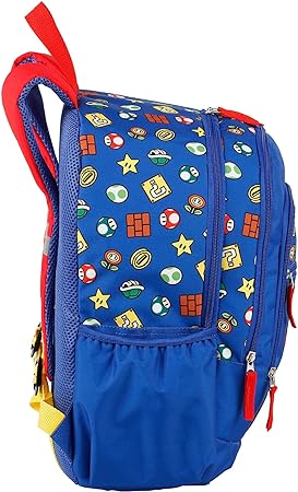 SUPER MARIO and Luigi School Bag Double Compartment and 2 Front Pockets Blue