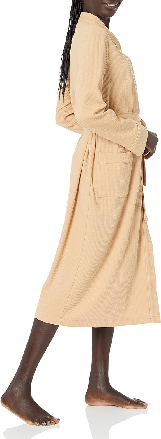 Amazon Essentials Women's Lightweight Waffle Full-Length Robe Light Camel XXL