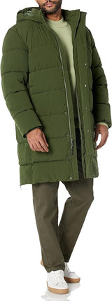 Amazon Essentials Men's Recycled Polyester Hooded Long Puffer Dark Olive L