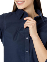 Amazon Essentials Women's Long-Sleeve Button Down Stretch Oxford Shirt Navy L