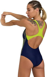 Arena Women's Branch Swimsuit Swim Pro Back Lb One Piece Navy-soft Green 34